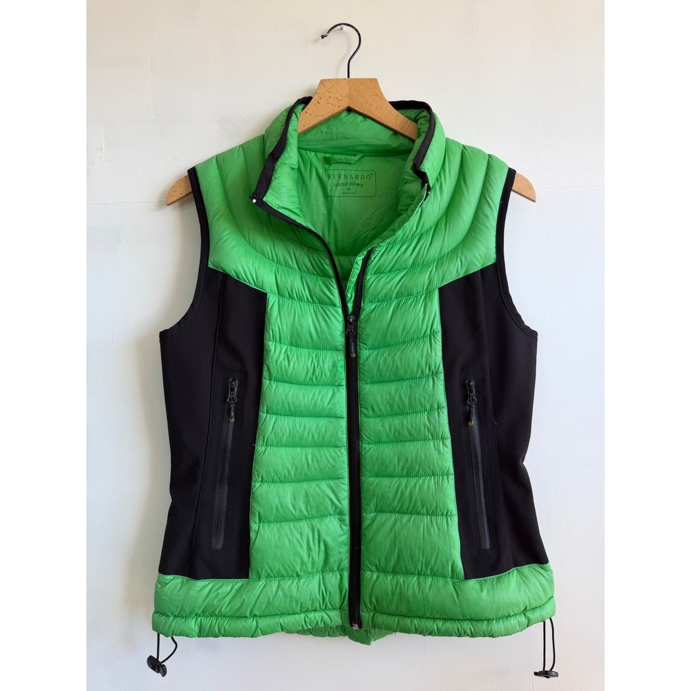Bernardo Womens Green Black Goose Down Puffer Vest Size M Quilted Colorblock